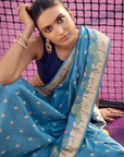 Sky Blue Butti Saree in Silk