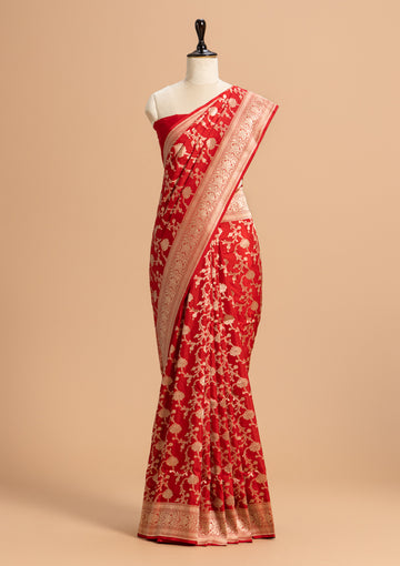 Red Jamdani Silk Saree
