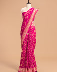 Rani Pink Kadwa Jaal Muslin Silk Saree