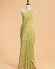 Pistachio Green Kadwa Jaal Muslin Silk Saree
