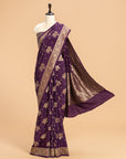 Wine Kadwa Butta Muslin Silk Saree