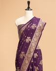 Wine Kadwa Butta Muslin Silk Saree