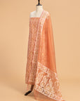 Peach Jamdani Cotton Net Dress
