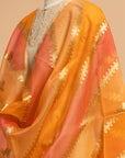 Peach Orange Kadwa Kora Silk Dupatta