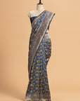 Royal Blue Brocade Saree in Silk