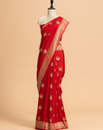 Red Kadwa Butta Muslin Silk Saree