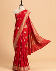 Red Kadwa Butta Muslin Silk Saree