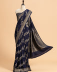 Navy Blue Kadwa Muslin Silk Saree