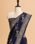 Navy Blue Kadwa Muslin Silk Saree