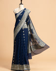 Navy Blue Kadwa Butta Georgette Saree