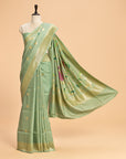 Pista Meenkari Pallu Georgette Tussar Saree