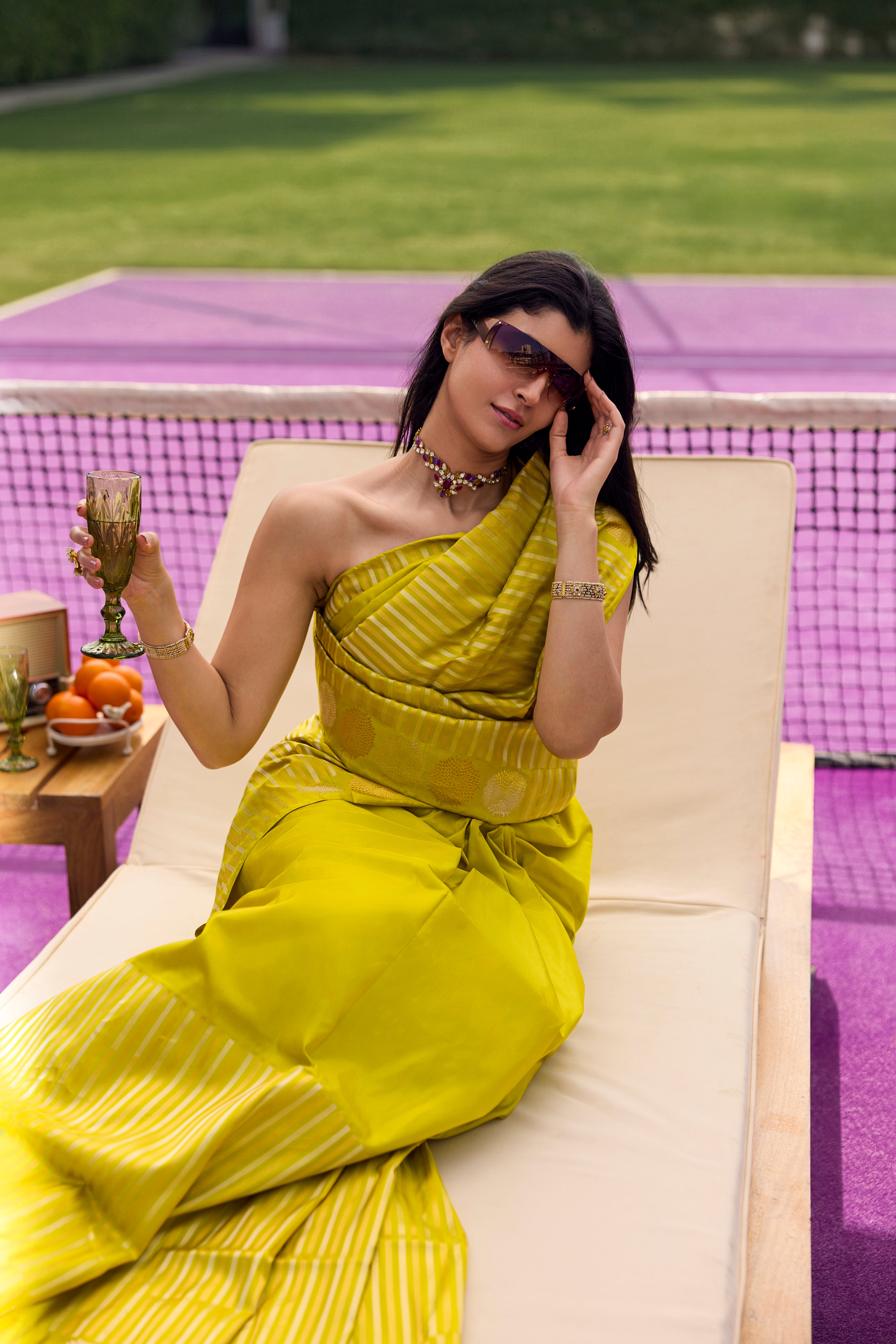 Olive Green Plain Saree in Silk