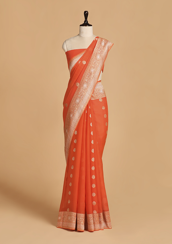 Orange Butti Saree in Georgette