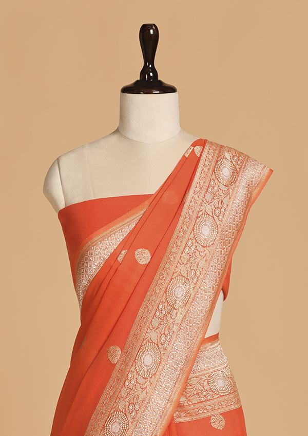 Orange Butti Saree in Georgette