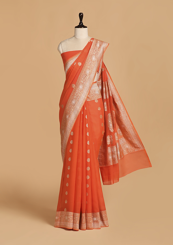 Orange Butti Saree in Georgette