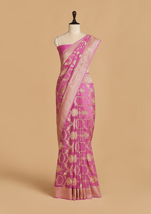 Pink Jaal Saree in Georgette