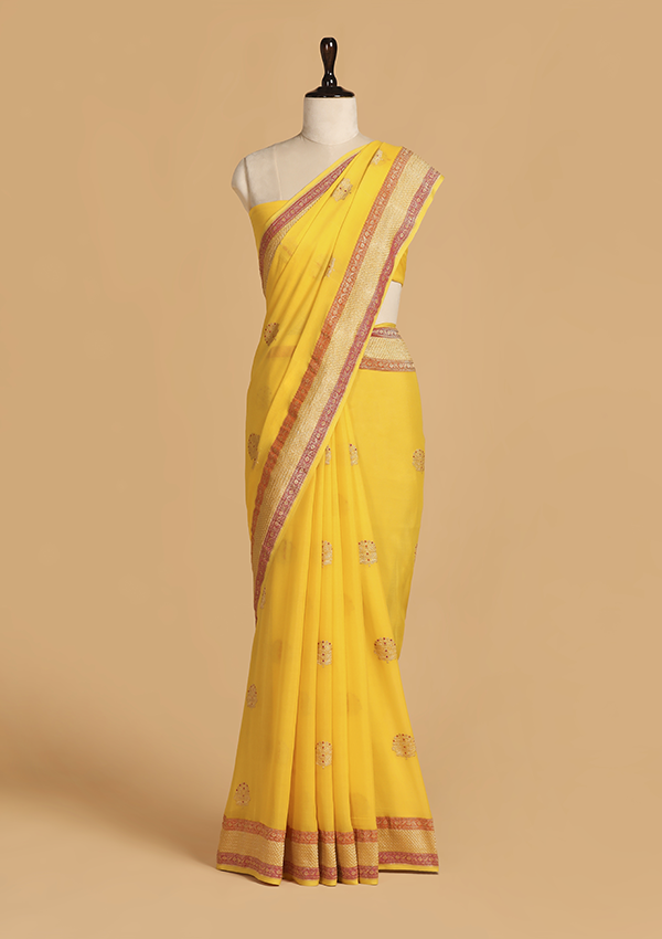 Yellow Meenakari Butta Saree in Georgette