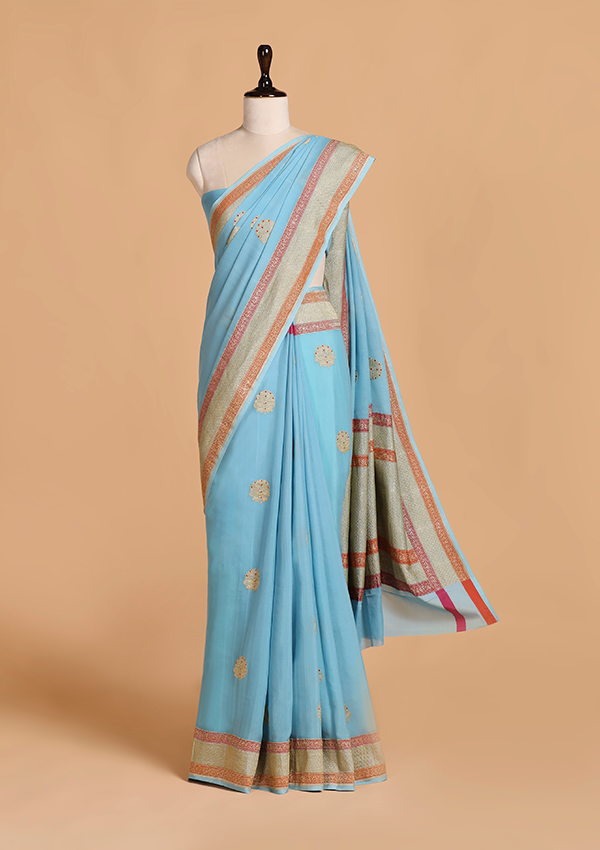 Sky Blue Meenakari Butta Saree in Georgette