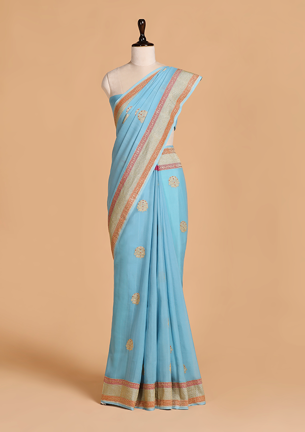 Sky Blue Meenakari Butta Saree in Georgette