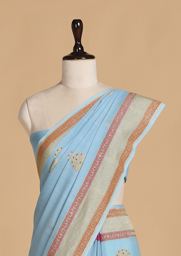 Sky Blue Meenakari Butta Saree in Georgette