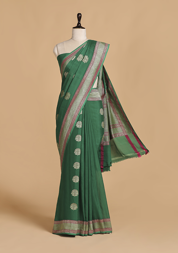 Green Meenakari Butta Saree in Georgette