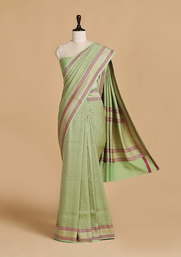 Pista Brocade Saree in Georgette