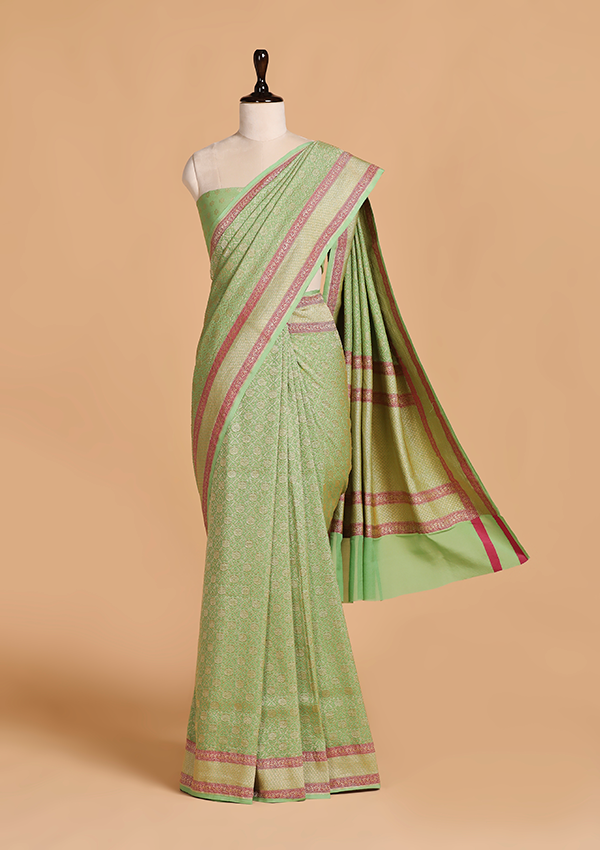 Pista Brocade Saree in Georgette