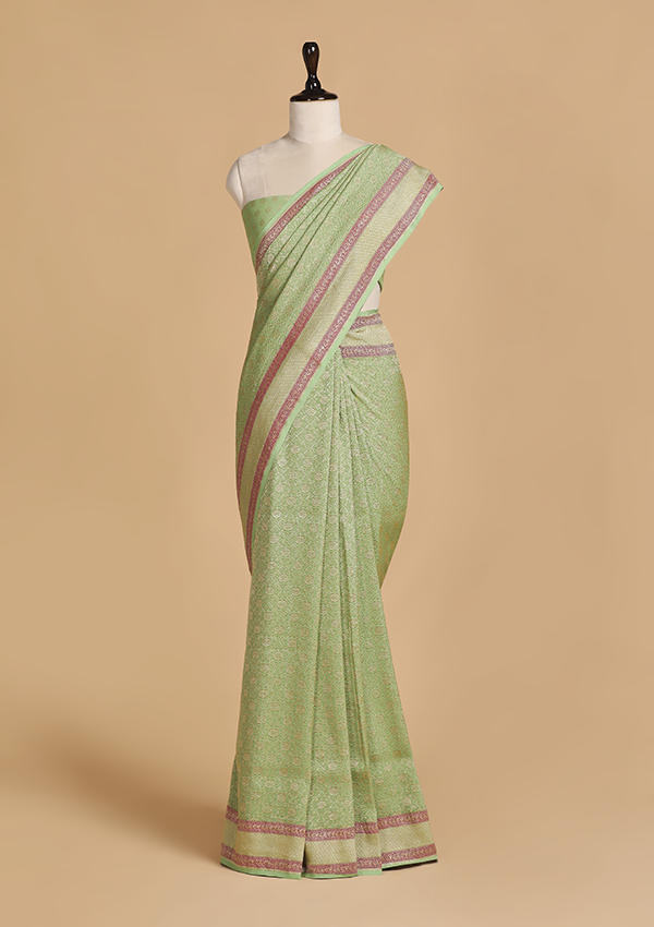 Pista Brocade Saree in Georgette