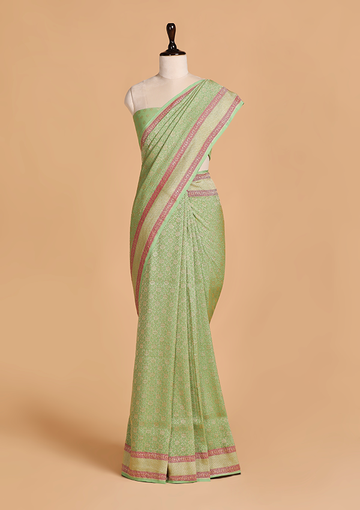 Pista Brocade Saree in Georgette