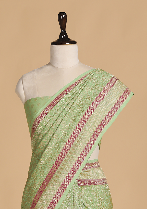 Pista Brocade Saree in Georgette