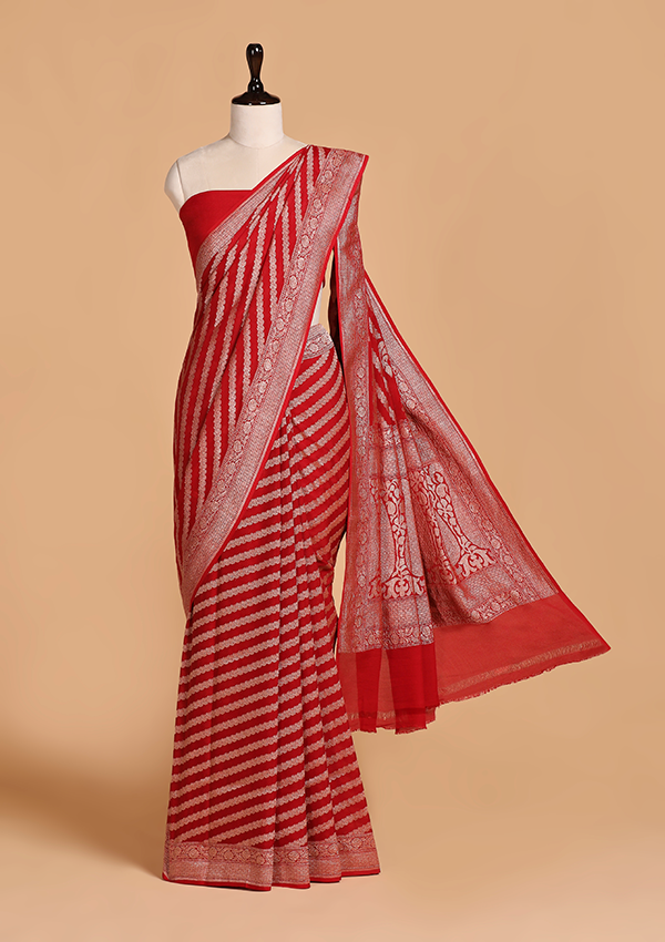 Red Leheriya Saree in Georgette