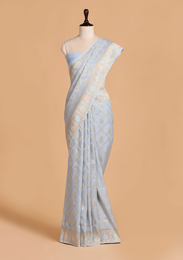 Sky Blue Jaal Saree in Georgette