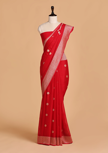 Red Open Pallu Saree in Georgette