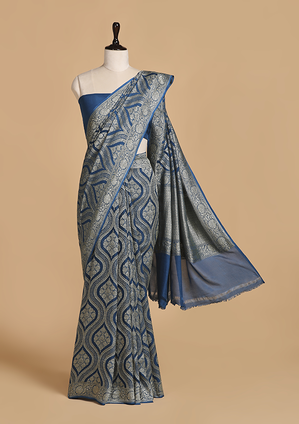 Royal Blue Jaal Saree in Georgette