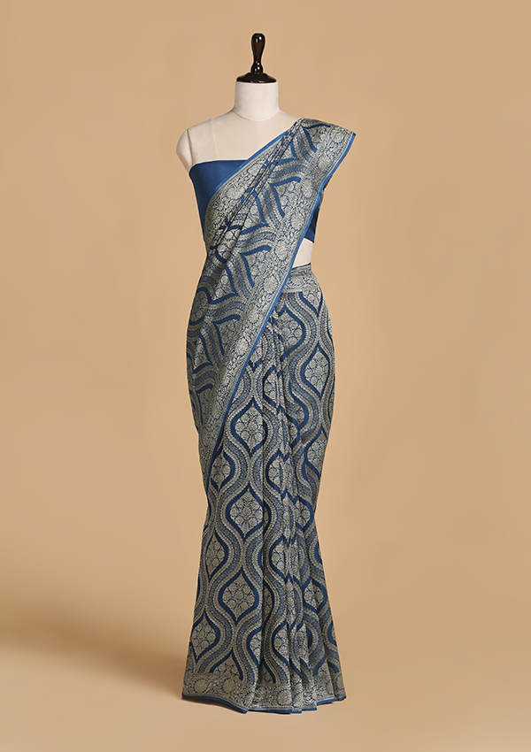 Royal Blue Jaal Saree in Georgette
