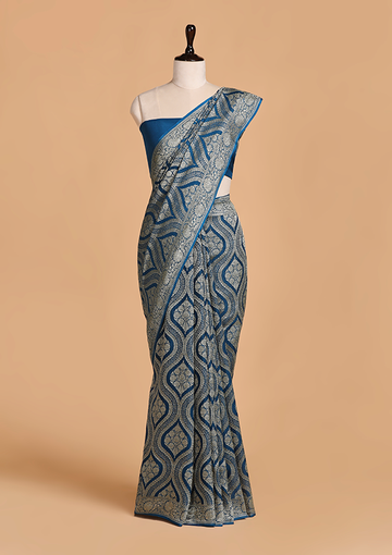 Royal Blue Jaal Saree in Georgette