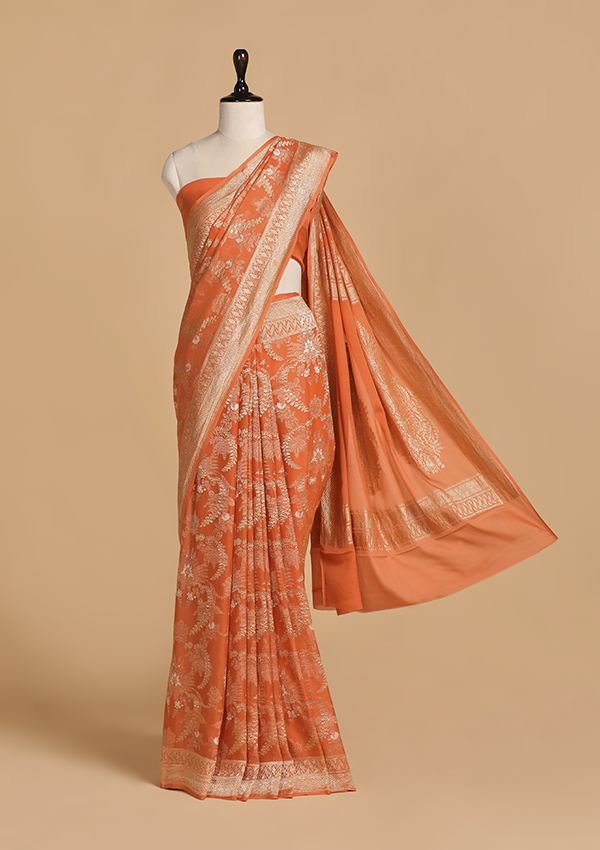Orange Jaal Saree in Georgette