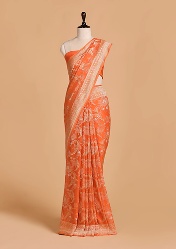 Orange Jaal Saree in Georgette