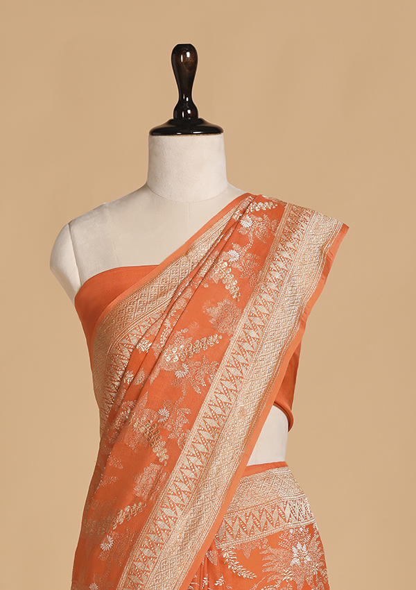 Orange Jaal Saree in Georgette