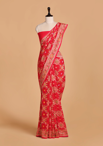 Red Meenakari Jaal Saree in Georgette