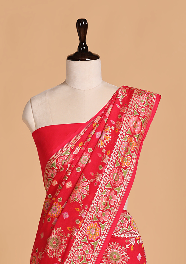 Red Meenakari Jaal Saree in Georgette