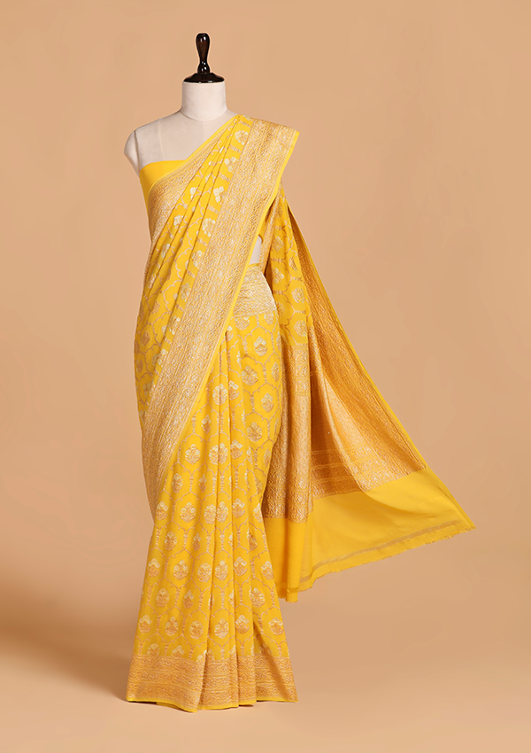 Yellow Jaal Saree in Georgette