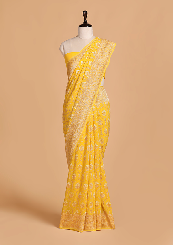 Yellow Jaal Saree in Georgette