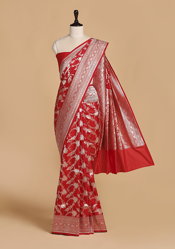 Red Jaal Saree in Silk