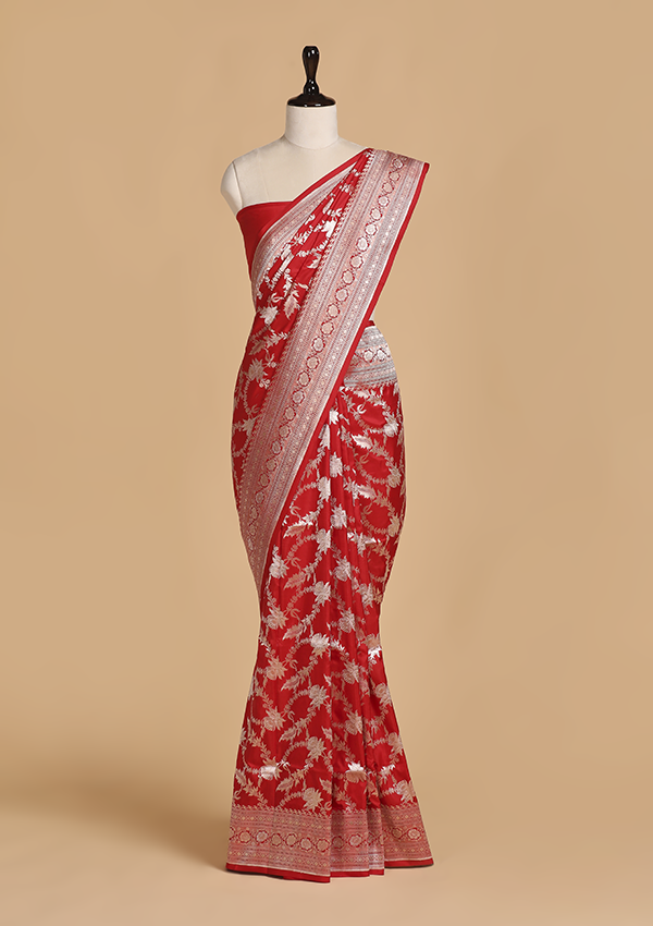 Red Jaal Saree in Silk