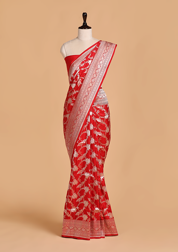 Red Jaal Saree in Silk