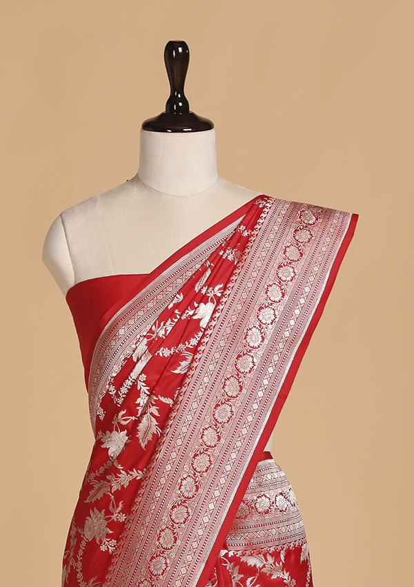 Red Jaal Saree in Silk