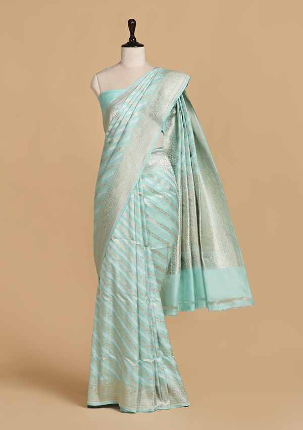 Firozi Lehariya Saree in Silk