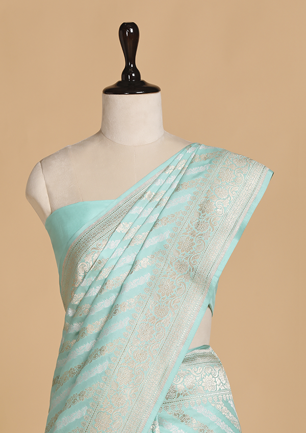 Firozi Lehariya Saree in Silk