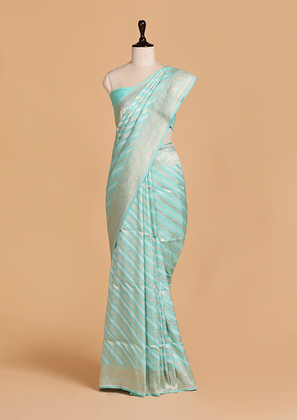 Firozi Lehariya Saree in Silk